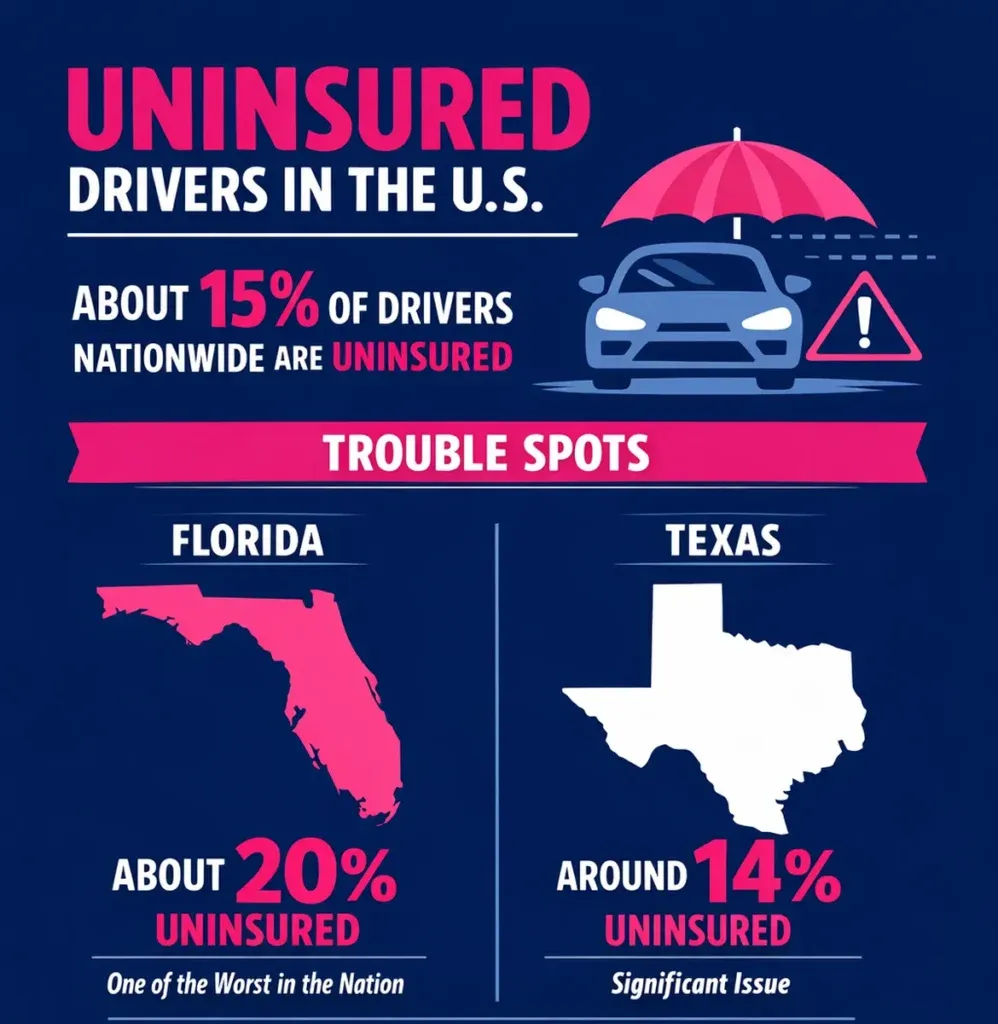 Hit by an Uninsured Motorist in Florida vs Texas