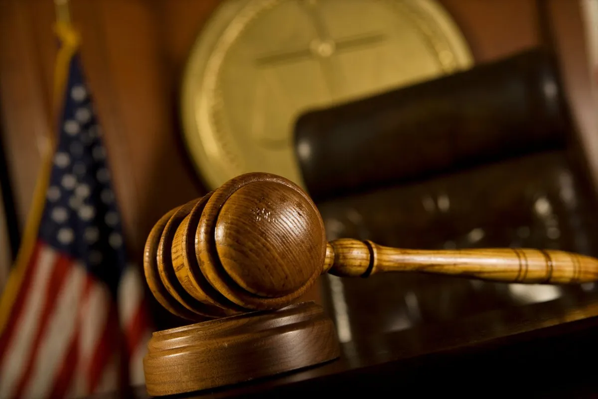 Closeup of gavel in court room