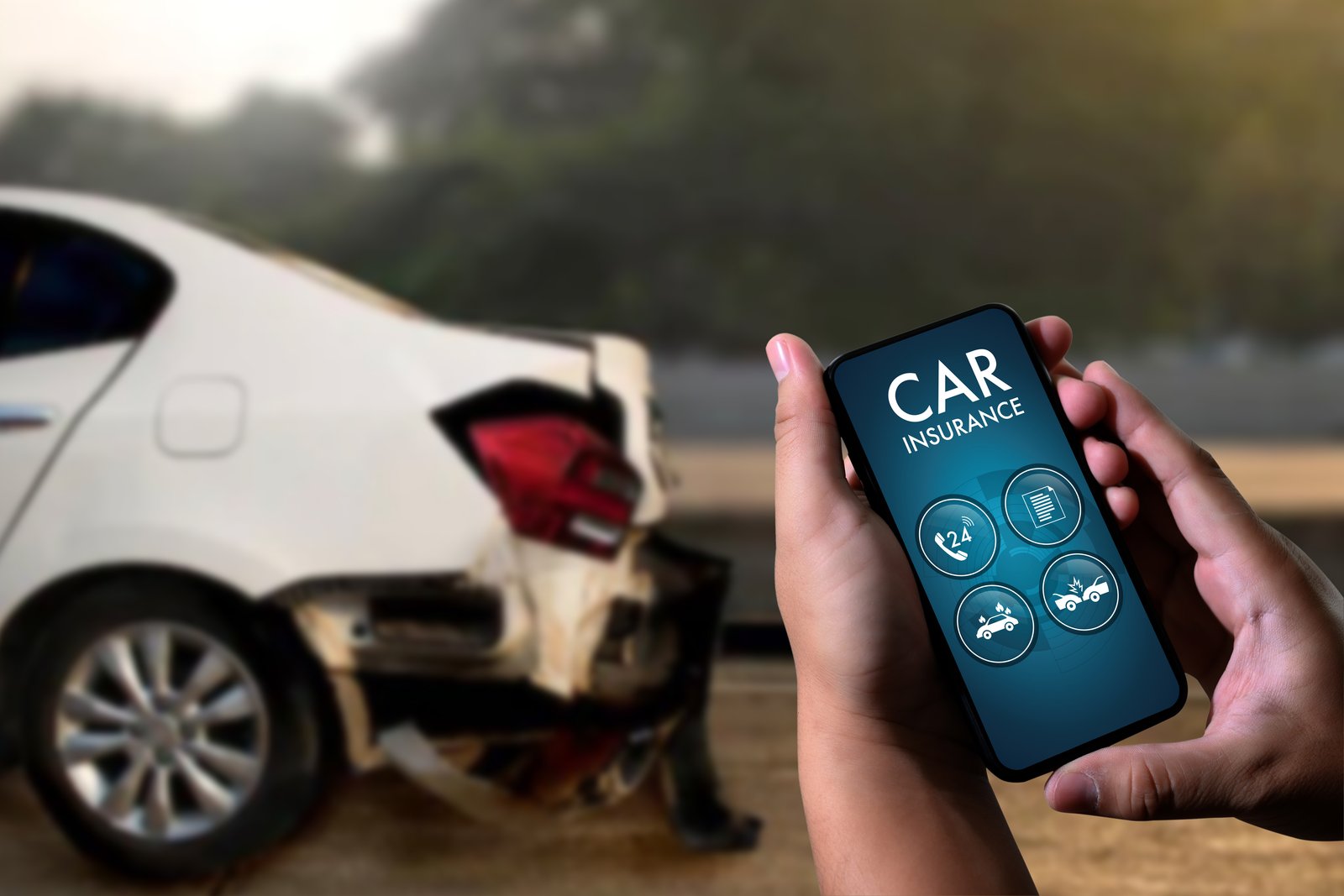 Driver on the phone with a car insurance agent discussing underinsured motorist coverage